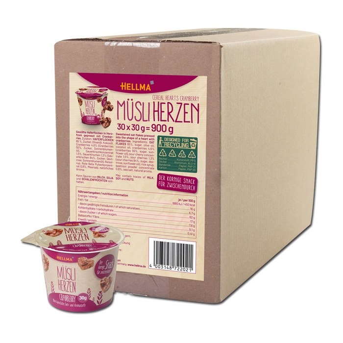 HELLMA Müsli-Herzen Cranberry Müsli 30x 30,0 g, 30 St.