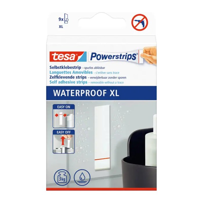 tesa Powerstrips WATERPROOF Klebestreifen für max. 1,0 kg, 2,0 x 8,0 cm, 9 St.