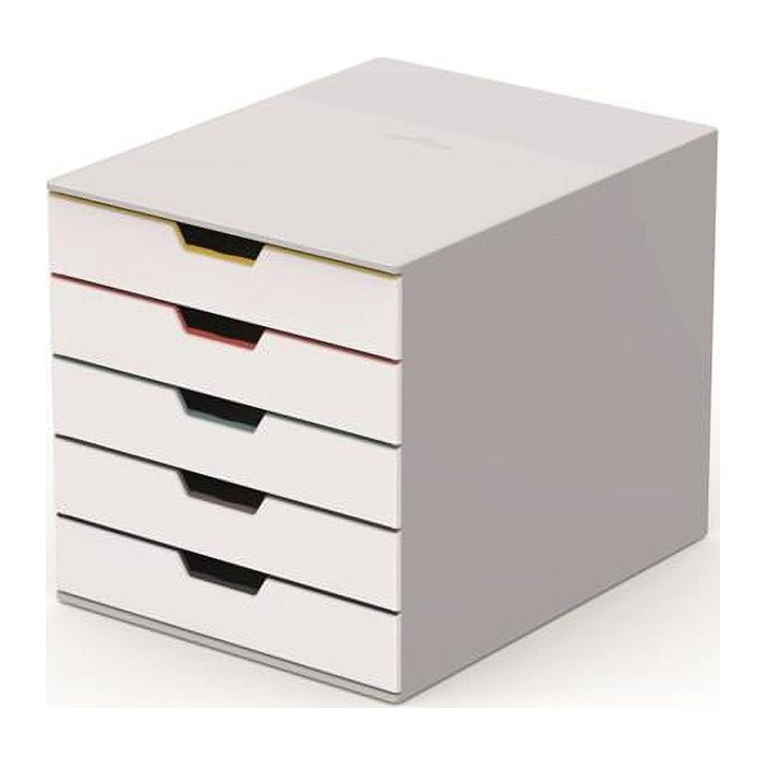 DURABLE Schubladenbox VARICOLOR® weiß mit bunten Farblinien 762527, DIN A4 mit 5 Schubladen, 1 St.