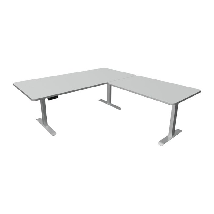 Kerkmann Move 3 Premium elektrisch höhenverstellbarer Schreibtisch lichtgrau L-Form, T-Fuß-Gestell silber 200,0 x 220,0 cm
