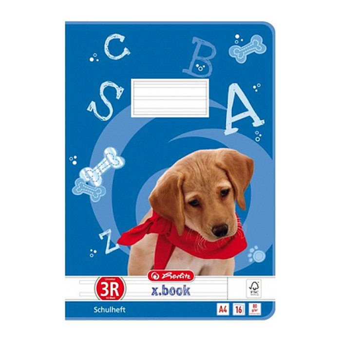 herlitz Schulheft Hund x.book Lineatur 3 liniert DIN A4 mit Rand, 16 Blatt, 1 St.