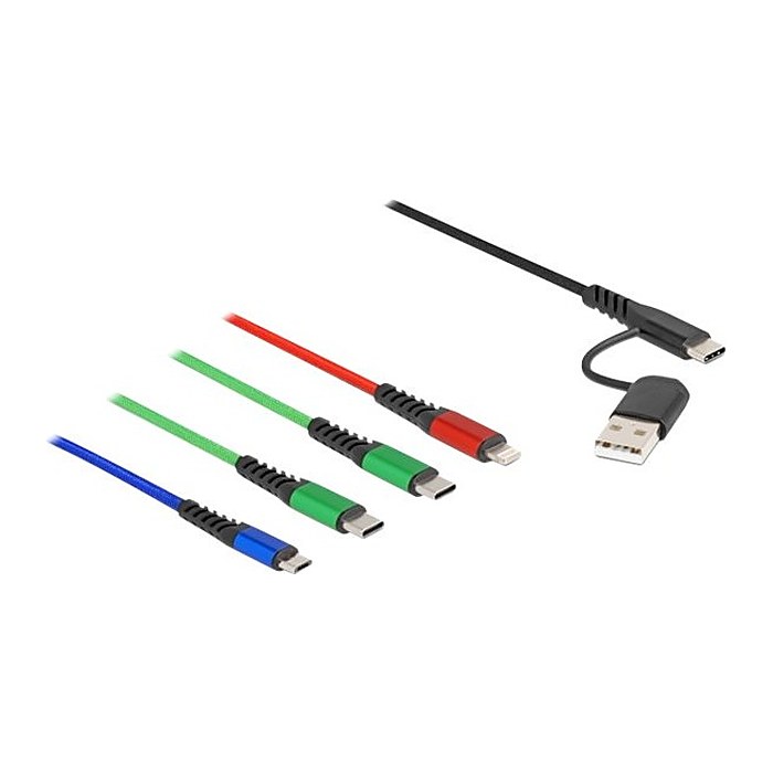 DELOCK USB Ladekabel 4 in 1 USB-A + USB-C zu Lightning/Micro