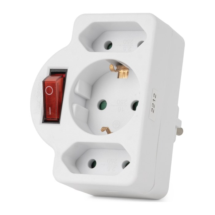 Entac Steckdosenadapter 2x Euro 1x Schukon Schalter weiß