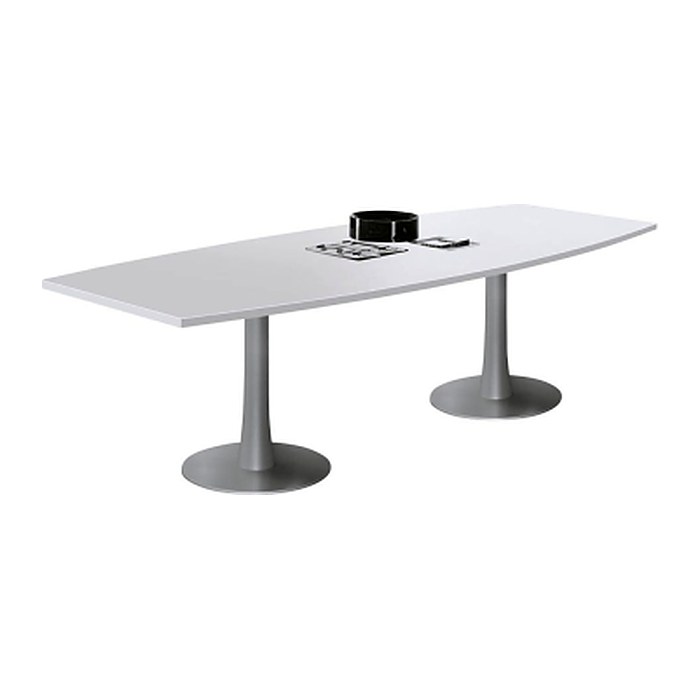 Quadrifoglio Konferenztisch Idea+ lichtgrau Tonnenform, Säulenfuß silber, 280,0 x 80,0 - 110,0 x 74,0 cm