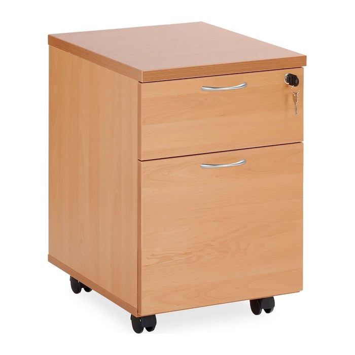 Rollcontainer aus Holz mit Schubladen (Korpus Buche, 2 Schübe)