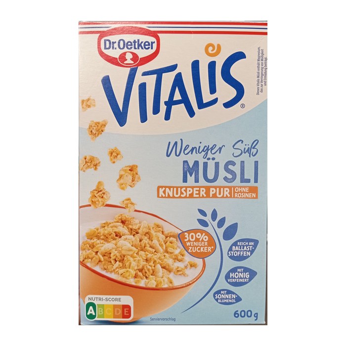 Dr. Oetker Vitalis Knusper Pur weniger süß Müsli 600,0 g, 1 St.