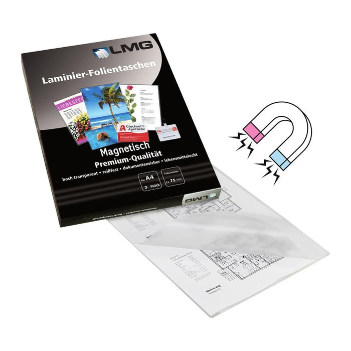 LMG Laminierfolien Magnetic Pouches glänzend für A4 75 micron, 3 St.