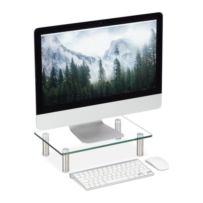relaxdays Monitorständer silber, transparent