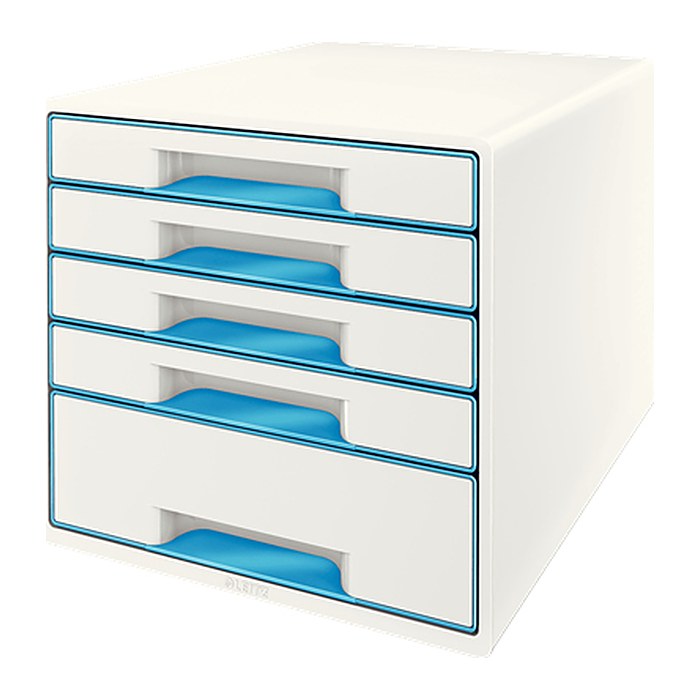LEITZ Schubladenbox WOW Cube perlweiß/blau 52142036, DIN A4 mit 5 Schubladen, 1 St.