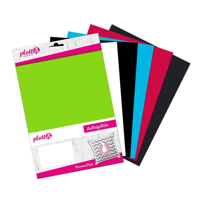 plottiX PremiumFlock Bügelfolie farbsortiert Flock-Folie 20,0 x 30,0 cm, 6 St.