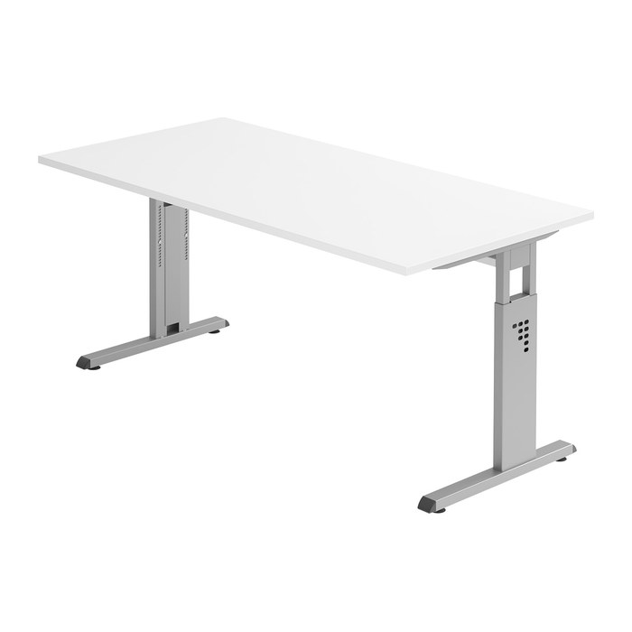 HAMMERBACHER OS 16 höhenverstellbarer Schreibtisch weiß rechteckig, C-Fuß-Gestell silber 160,0 x 80,0 cm