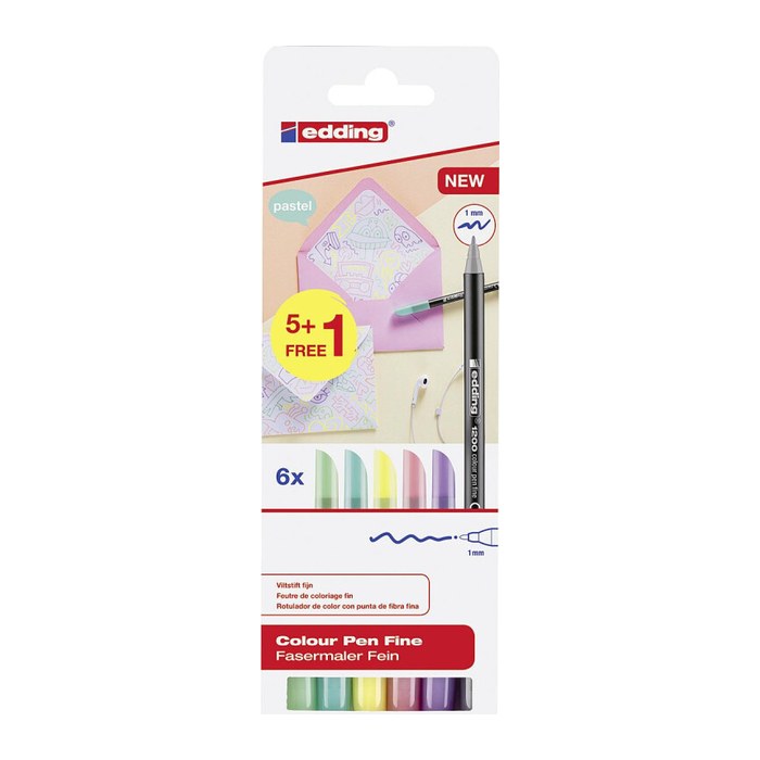 5 + 1 GRATIS: edding 1200 Filzstifte farbsortiert, 5 St. + GRATIS 1 St.