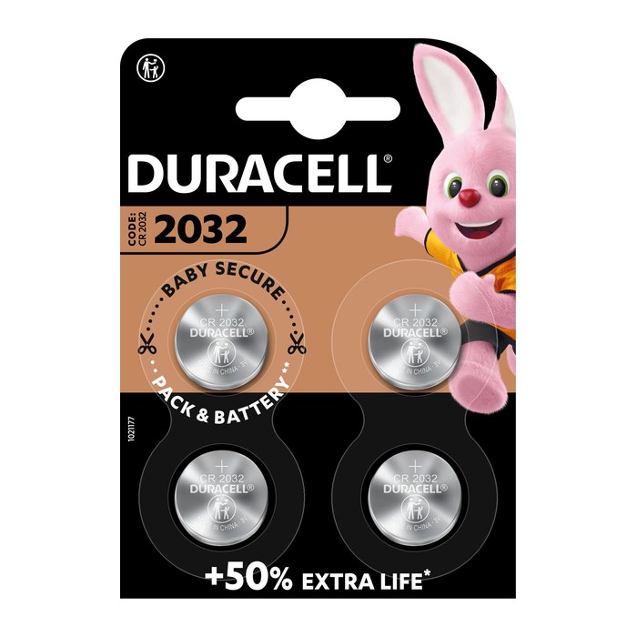 DURACELL Knopfzellen CR2032 Lithium 3,0 V, 4 St.