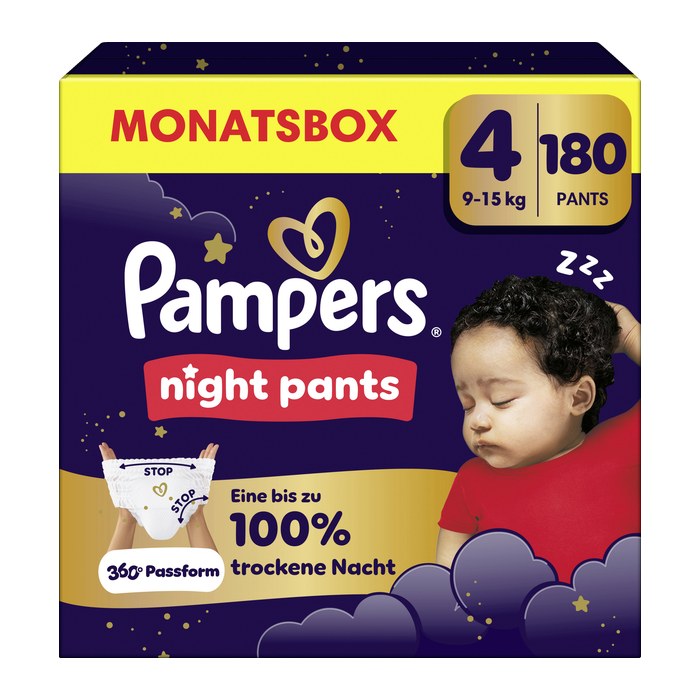 Pampers® Windeln Monatsbox baby-dry™ night pants Gr. 4 (9-15 kg) für Babys und Kleinkinder, 180 St.