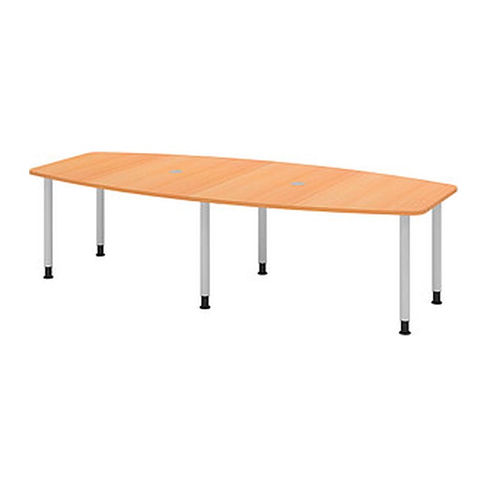 HAMMERBACHER Konferenztisch KT28C buche Tonnenform, Rundrohr silber, 280,0 x 85,0 - 130,0 x 72,0 - 74,0 cm