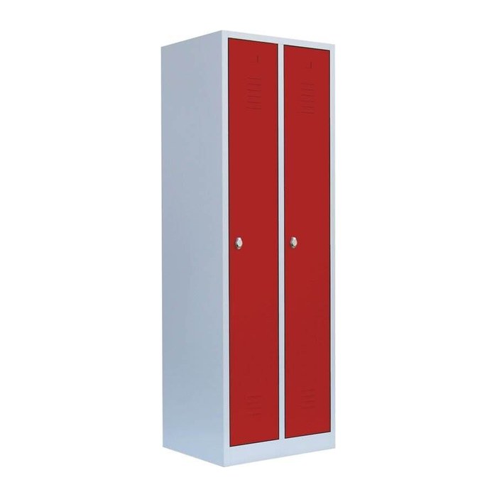 LÜLLMANN Spind feuerrot, lichtgrau 510124, 2 Schließfächer 60,0 x 50,0 x 180,0 cm