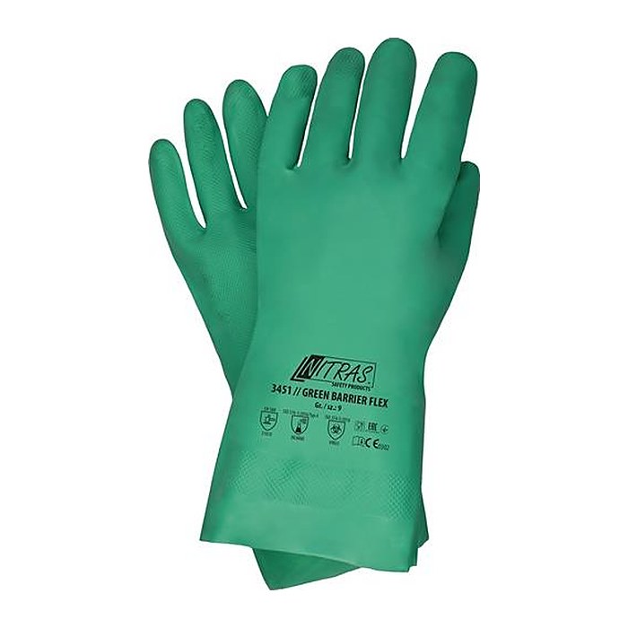 NITRAS SAFETY unisex Chemikalienschutzhandschuh 3451 Green Barrier Flex grün Größe 8, 1 Paar