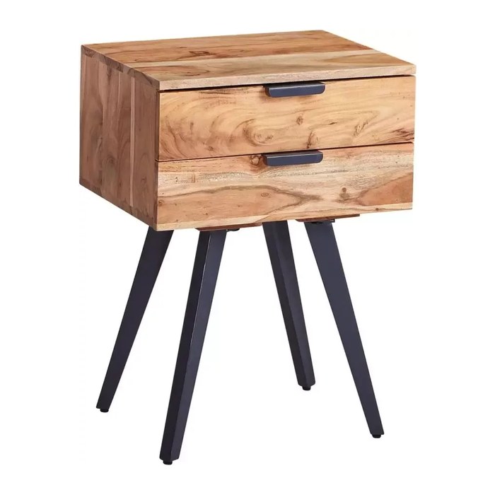 WOHNLING Nachttisch rechteckig Massivholz akazie 47,0 x 35,0 x 65,0 cm, 1 St.