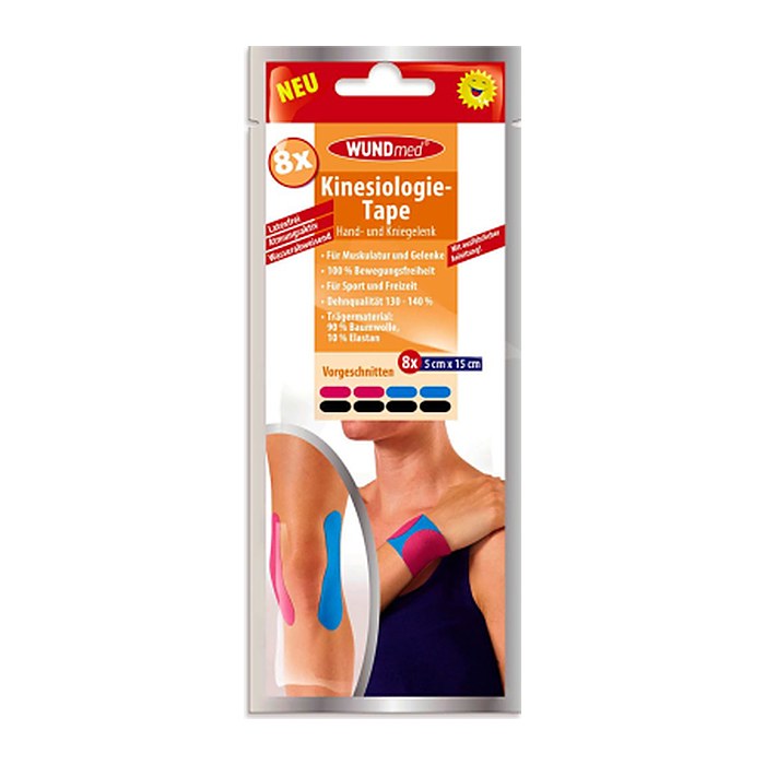 WUNDmed® Tape Kinesiologie Tape Hand- und Kniegelenk 04-048 schwarz 5,0 x 15,0 cm, 8 St.