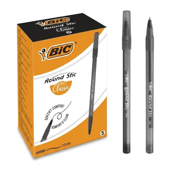 BIC Kugelschreiber Round Stic Simply schwarz/transparent, Schreibfarbe: schwarz, 60 St.
