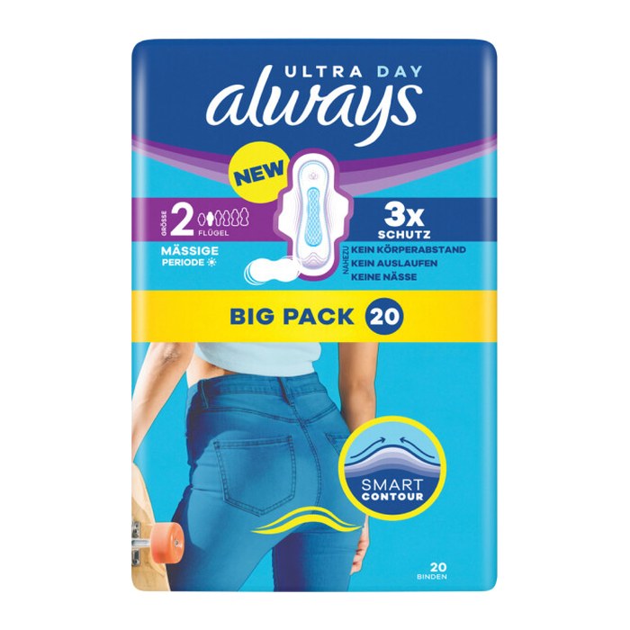 always Binden Ultra Day Long mit Flügeln für mittlere bis starke Tage, 20 St.