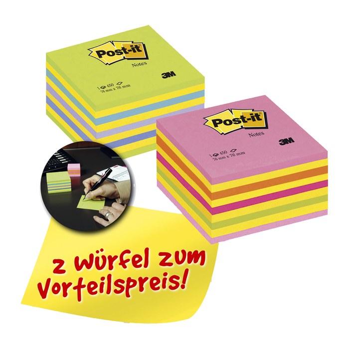 Post-it® Haftnotizen farbsortiert, 2 Würfel
