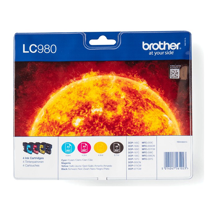 brother LC-980BK/C/M/Y schwarz, cyan, magenta, gelb Druckerpatronen, 4er-Set