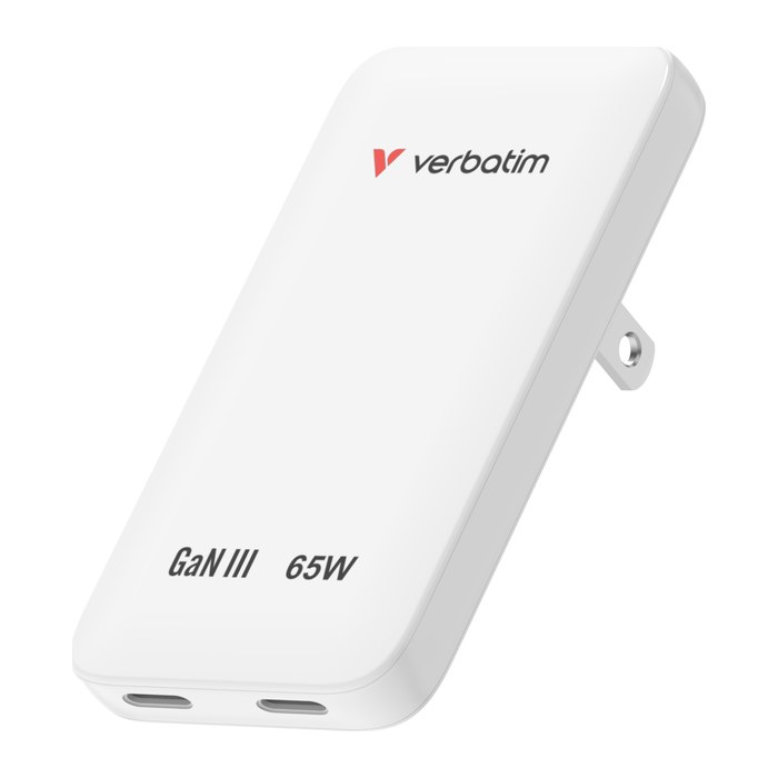 Verbatim USB-C Ladegerät 65W Slim GaN 2 Ports EU/UK/US Weiá