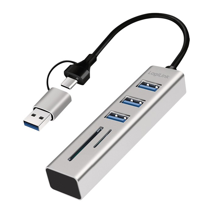 Logilink USB 3.0 HUB, 3x USB-A, SD/microSD-Slot, 5 Gbit/s