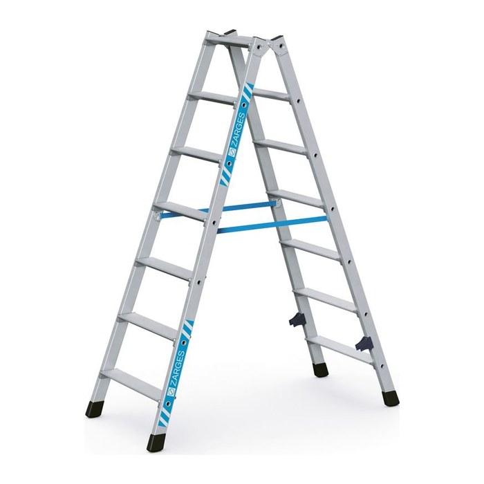 ZARGES Stehleiter beidseitig Nova B silber 2x 7 Stufen, H: 161,0 cm