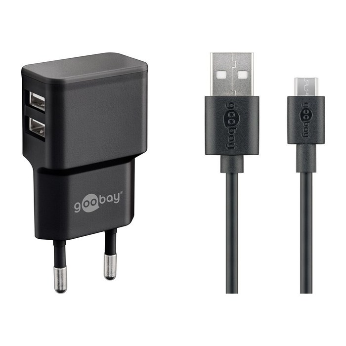 goobay Ladekabel mit Adapter schwarz, Kabellänge: 1,0 m, 12 Watt
