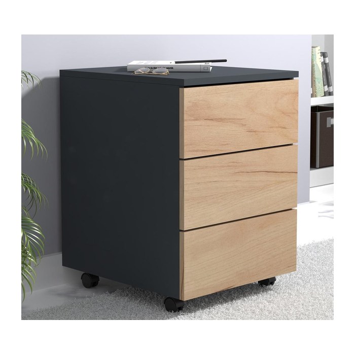 VCM my office Dalosa Rollcontainer anthrazit, eiche 3 Auszüge 39,0 x 70,0 x 55,0 cm