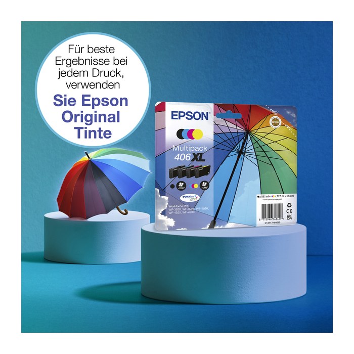 EPSON Multipack 406XL Umbrella DURABrite schwarz, cyan, magenta, gelb Druckerpatrone, 4er-Set