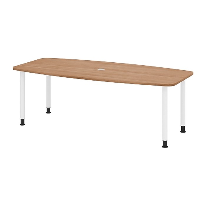 HAMMERBACHER Konferenztisch KT22C nussbaum Tonnenform, Rundrohr weiß, 220,0 x 83,0/103,0 x 72,0 - 74,0 cm
