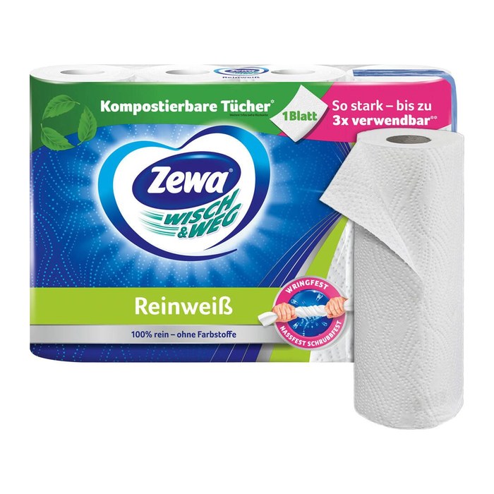Zewa Küchenrollen WISCH&WEG Reinweiss 2-lagig, 4 Rollen