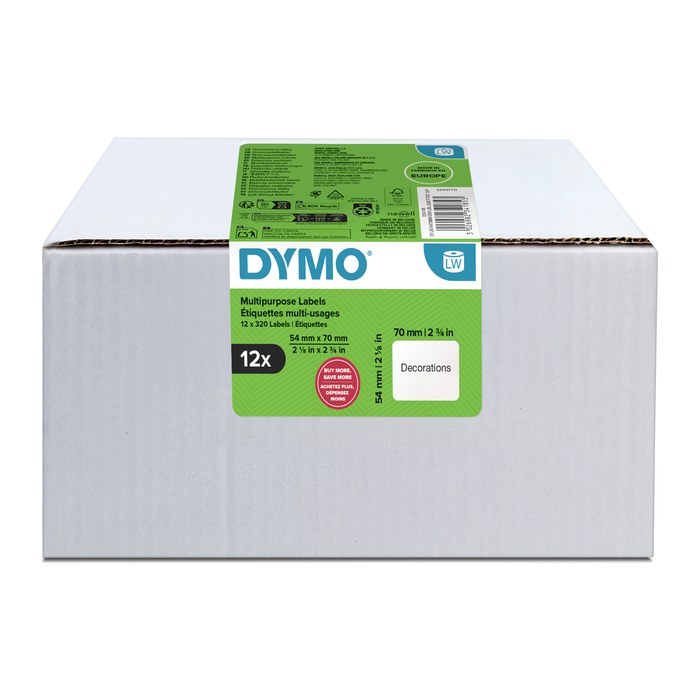 DYMO Etikettenrolle für Etikettendrucker weiß, 54,0 x 70,0 mm, 12 x 320 Etiketten