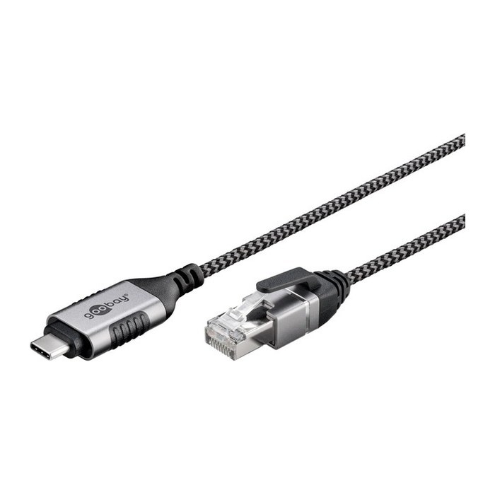 goobay USB-C 3.1/RJ45 Kabel 2,0 m silber, schwarz, 1 St.