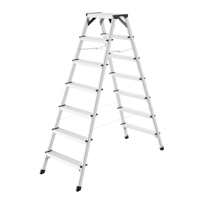 Hailo Stehleiter beidseitig D60 StandardLine silber 2x 7 Stufen, H: 166,0 cm