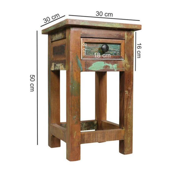 WOHNLING Beistelltisch quadratisch Massivholz braun 30,0 x 30,0 x 50,0 cm, 1 St.