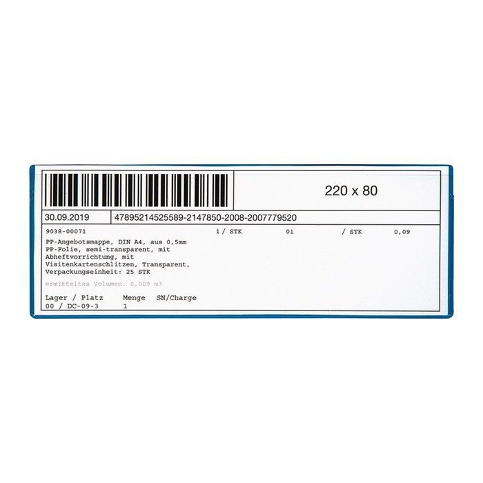 EICHNER Etikettentaschen blau 22,0 x 8,0 cm, 10 St.