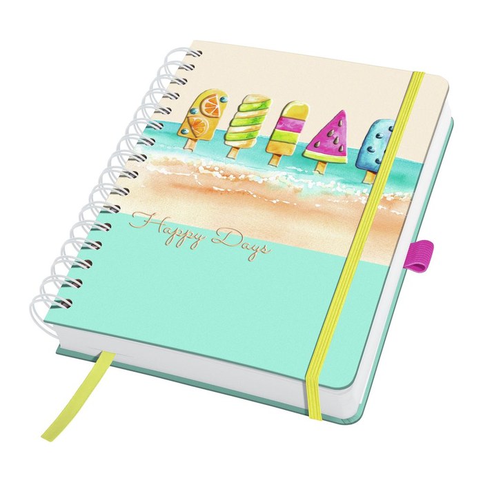 SIGEL Notizbuch mit Spirale Jolie® ca. DIN A5 punktkariert, pink, sandbraun, gelb, aquamarin Hardcover 240 Seiten, 1 St.
