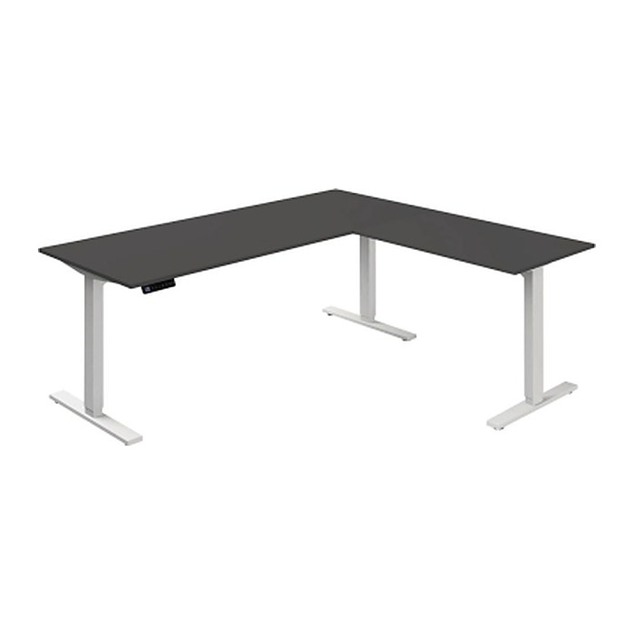 Kerkmann Move 3 elektrisch höhenverstellbarer Schreibtisch anthrazit L-Form, T-Fuß-Gestell weiß 180,0 x 80,0 cm