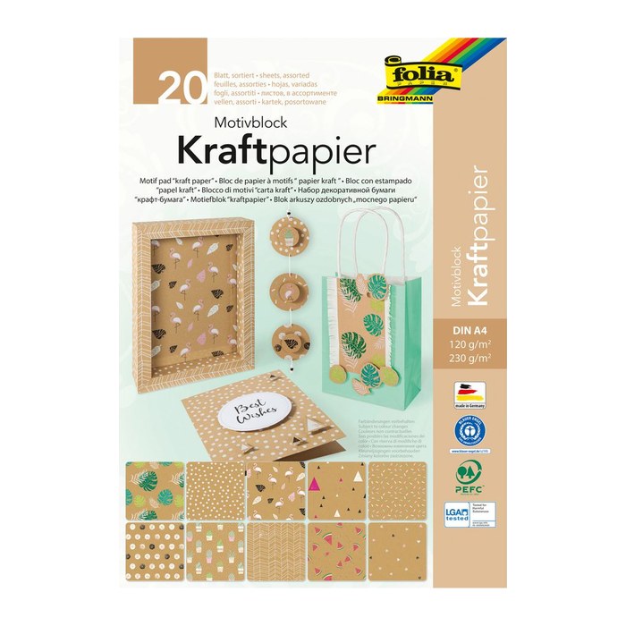 folia Motivblock Kraftpapier 1 farbsortiert 120/230 g/qm 20 Blatt