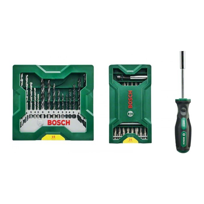 BOSCH Bohrer- und Bit-Set 25+15+1 Mini-X-Line Sets plus Griff, 41-teilig