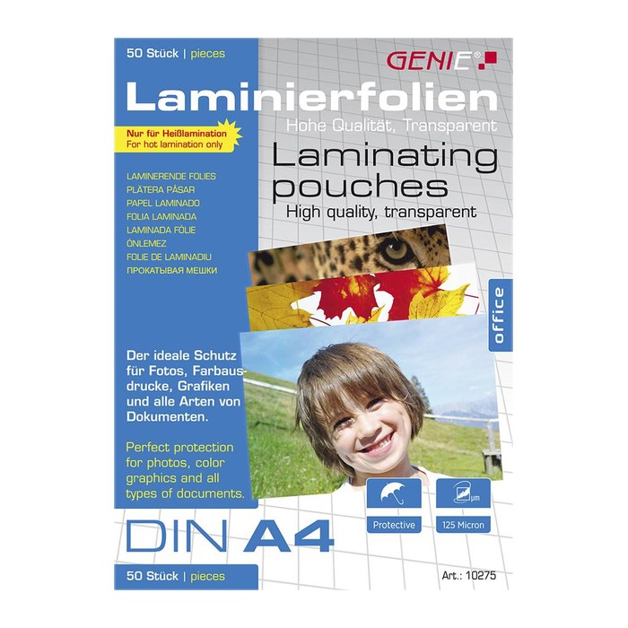 GENIE Laminiertaschen 50 A4 Folien 125 Mic.