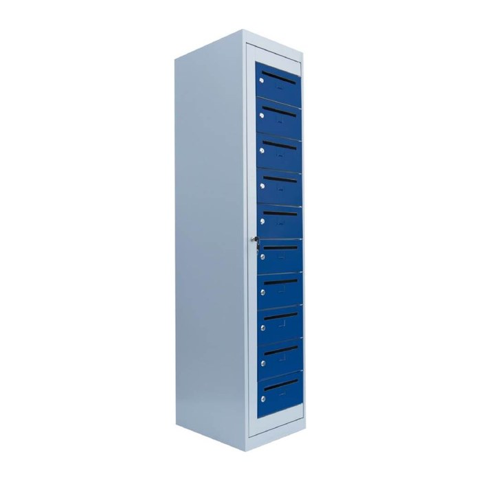 LÜLLMANN Schließfachschrank enzianblau, lichtgrau 526411, 10 Schließfächer 40,0 x 50,0 x 180,0 cm