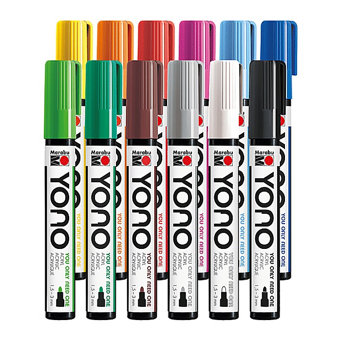 Marabu YONO Acrylstifte-Set farbsortiert 1,5 - 3,0 mm, 12 St.
