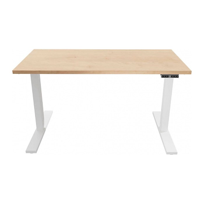 BISLEY E-WonderTech elektrisch höhenverstellbarer Schreibtisch ahorn rechteckig, T-Fuß-Gestell weiß 160,0 x 60,0 cm