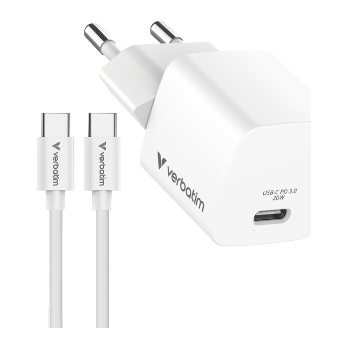 Verbatim USB-C Ladegerät 20W Mini GaN mit 1m USB-C Kabel
