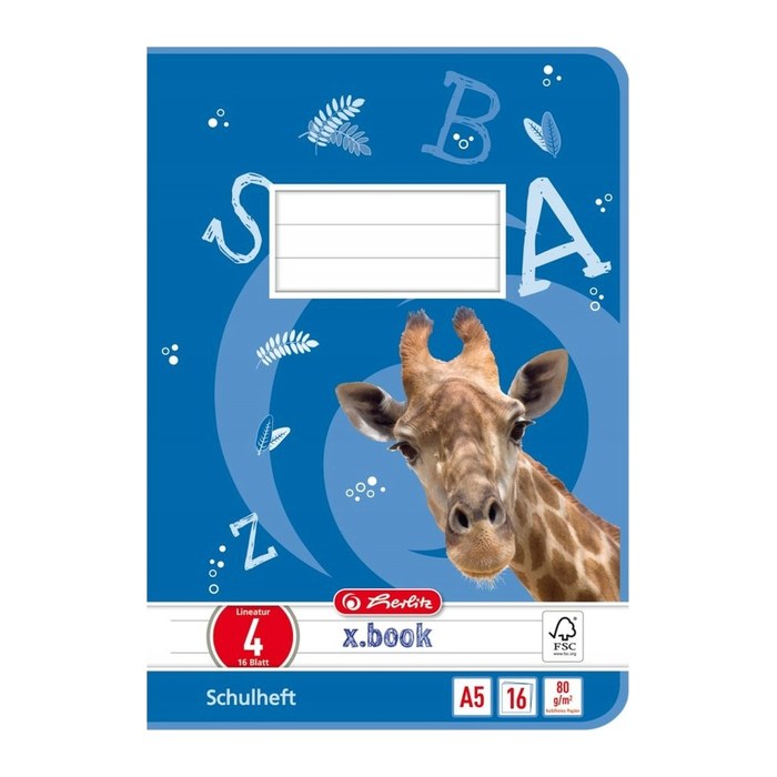 herlitz Schulheft x.book Lineatur 4 liniert DIN A5 ohne Rand, 16 Blatt, 1 St.